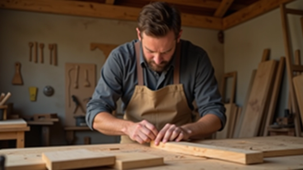 Experienced woodworker demonstrating detailed handcrafting techniques at workbench