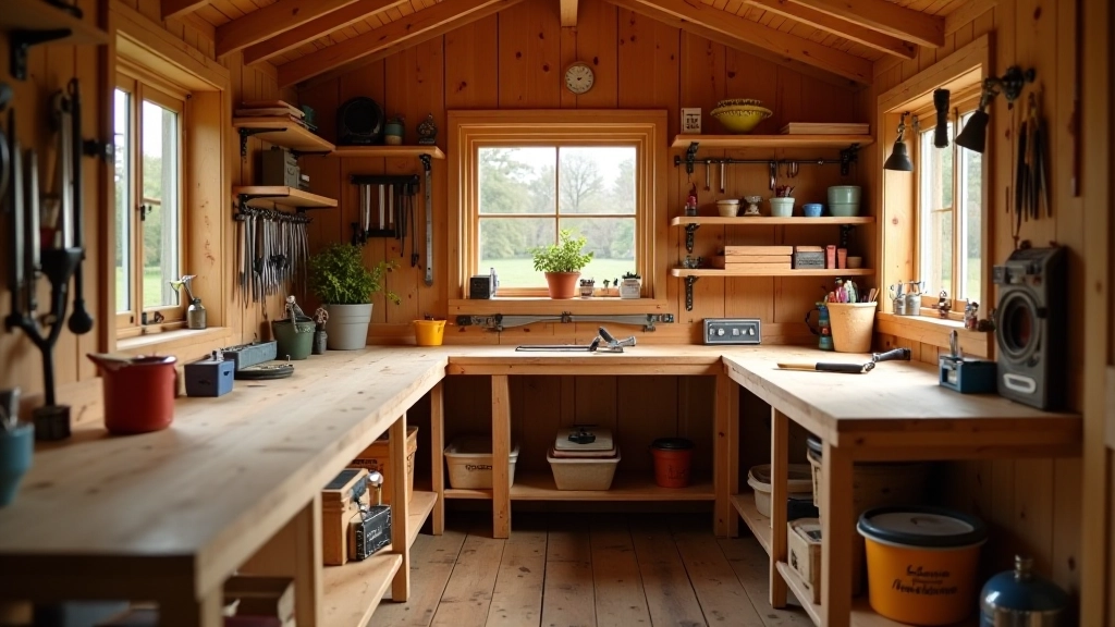 Garden shed workshop setup