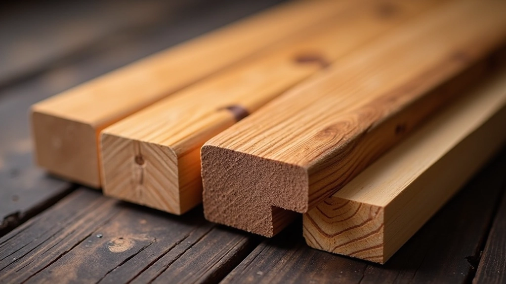 Close-up of different timber samples showing wood grain patterns, color variations, and natural markings of oak, pine, walnut, and ash species