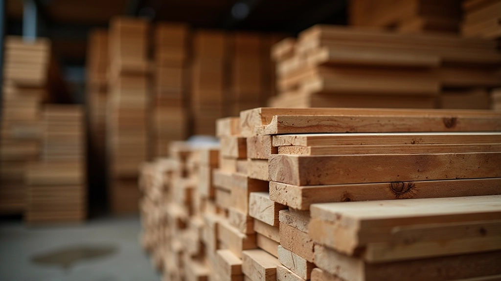 Timber stacked and stored properly in a warehouse or storage area, showing good ventilation and organization of different wood species and sizes