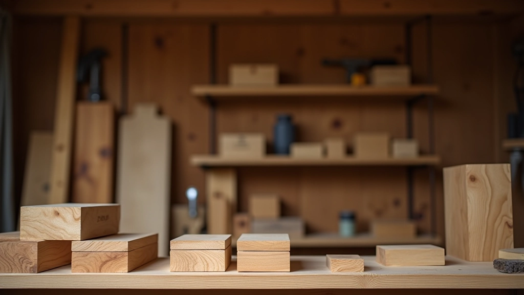 Finished woodworking projects on display shelf including cutting boards, small boxes, and wooden decorative items
